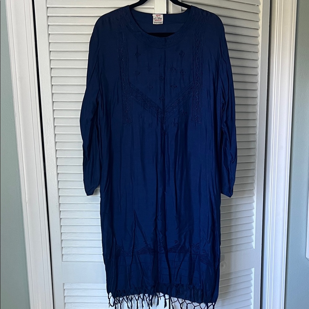 Navy Blue Embroidered Tunic Dress